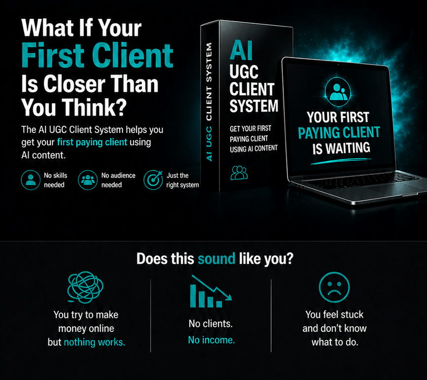 The AI UGC Client System helps you get your first paying client using AI content
