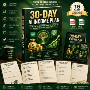 30-Day AI Income Plan | AI Side Hustle Workbook | ChatGPT Business Planner | Digital Income Guide PDF