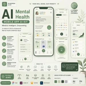AI Mental Health App UI Kit | Mobile App Design Template for Figma, Adobe XD & Sketch