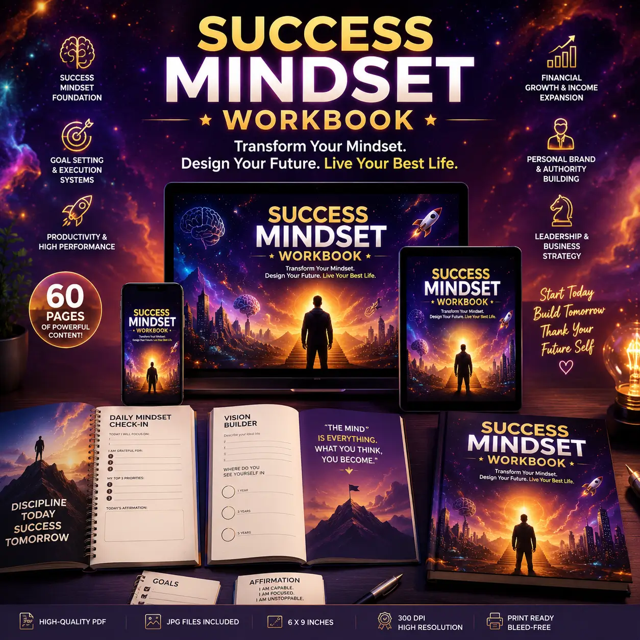 Success Mindset Workbook | Personal Growth Planner | Self Improvement Guide PDF | Productivity & Leadership Digital